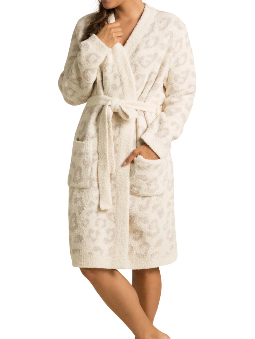 Barefoot Dreams Plush Leopard-Print Robe in Blush & Cream